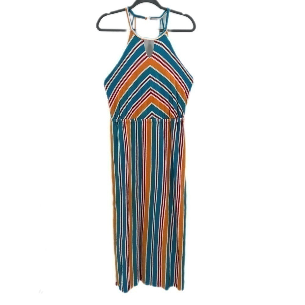 Multicolor Striped Halter Maxi Dress